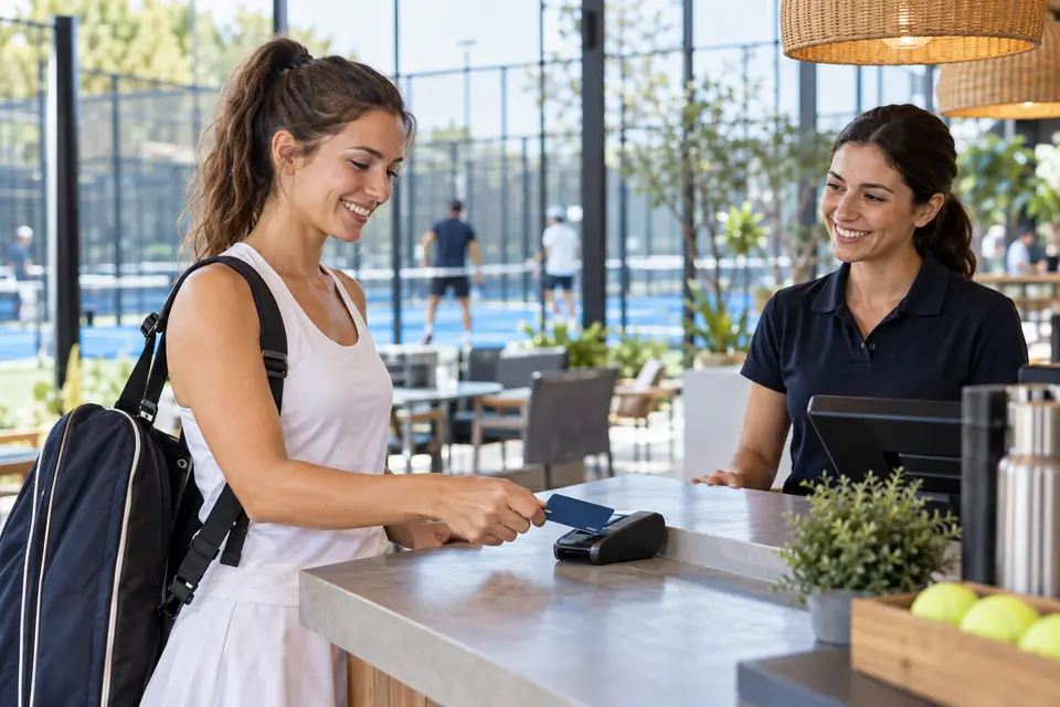 在板式网球俱乐部的非接触式支付的说明性场景